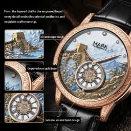 Men's Automatic Great Wall Mechanical Watch Luminous Skeleton Two Hands Small Second Sub Dial 30M Water Resistant 43MM Large Dia