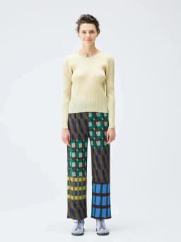 Miyake Pleated Harmony Geometric Printed Straight Pants