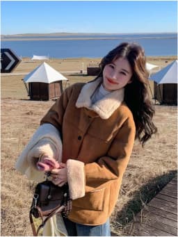 Women's Double-Sided Suede Lamb Fur Collar Jacket Autumn Winter Warm Soft Cotton Clothes Integrated Skin Fur Short Loose Fit