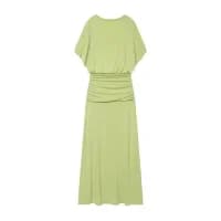 Women's Dress 2026 Summer New Style Solid Color Short Sleeve Ruffle Decor Midi Maxi Dress Elegant and Gentle Romantic