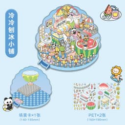 2pcs Cartoon Miniature Scene 3D Landscaping Stickers DIY Cabin Scene Stacking and Pasting Hand Account Cute Gift for Kid Child