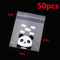 50pcs Self-Adhesive Bags Transparent Cute Panda Self-Adhesive Bags for DIY Jewelry Display Handmade Cookies Candy Packaging