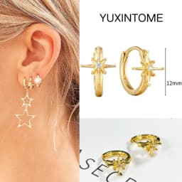 Pave Micro Crystal North Star Hoop Earrings Punk 925 Sterling Silver Ear Needle Twist Gold Earrings For Women Minimalist Jewelry