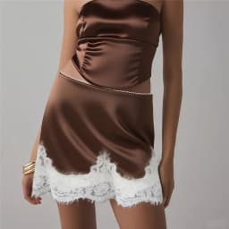 Women Satin Mini Skirts Casual Elegant Solid Color Lace Hem Skirt for Beach Vacation Party Club Y2K Going Out Streetwear
