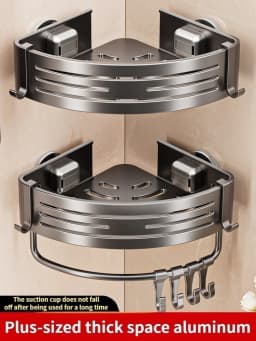 Suction Cup Perforation-Free Space Aluminum Bathroom Storage Shelf Bathroom Triangle Basket Wall Hanger Bathroom Corner Storage