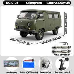 WPL C104 1:12 4WD Off‑Road Van Truck RC Car Four‑Wheel Drive UAZ‑452 Simulated RC Model Vehicle Electric Toy Car for Boys Adults