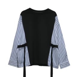 [EAM] White Spliced Striped Ribbon Big Size Sweatshirt New Round Neck Long Sleeve Women Fashion Tide Spring Autumn 2026 1DK0357