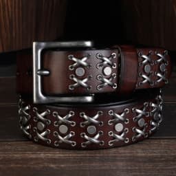 3.8CM High Quality Genuine Leather Rivet Belts for Men Brand Strap Male Pin Buckle Fancy Vintage Cowboy Jeans Belt Cool Punk