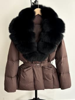 Lagabogy 2025 Large Real Fox Fur Winter Belt Waist-Tight Elegant Warm 90% White Duck Down Jacket Female V-neck Loose Puffer Coat