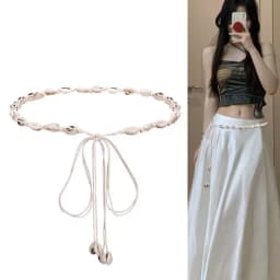 White Shell Thin Waist Belt for Women Bohemian Ethnic Style Woven Waistband Ropes Lady Dress Decorative Straps Summer Accessory
