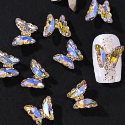 10Pcs 3D Crystal Butterfly Nail Charms Hollow Shape with Rhinestones for DIY Nail Art Decorations 8*8.5mm Shiny Butterfly Gems 9