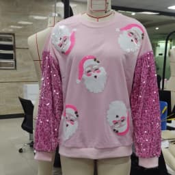 Women Christmas Glitter Patchwork Sweatshirt Sequin Sparkly Funny Santa Pullover Top Oversized Crew Neck Long Sleeve Sweatshirts