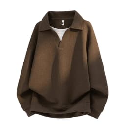 Men's Waffle Knit Polo Collar Sweatshirt Big Size 6XL 7XL 8XL Polyester Spandex Breathable Soft Black Coffee Casual Daily Top