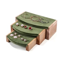 Solid Wood Green Velvet Jewelry Display Stand for Ring Stud Necklace Pendant Bracelet Storage and Display Rack