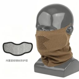 Tactical Protective Face Mask Breathable Knit Neck Gaiter with Steel Mesh Guard for Airsoft Paintball Hunting Training Outdoor