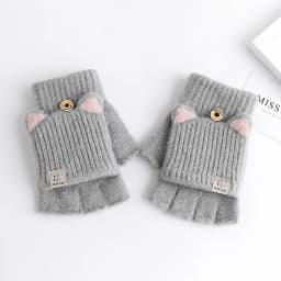 Cute Women Knitted Gloves Solid Cartoon Cat Ears Girls Mittens Autumn Winter Warm Woolen Lady Full Finger Gloves