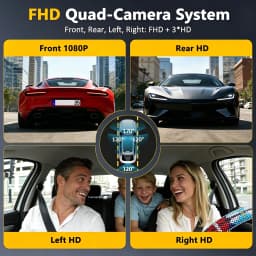 4 Channel 360° Dash Cam Black Box for Car Video Recorder DVR Camera FHD 1080P Night Vision Loop Recording 24H Parking Monitor