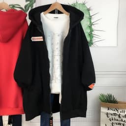 plus Size Fleece Lined Thickened Medium Length Open Cardigan Hooded Loose Maternity Sweatshirt Jacket Women's Korean Style Co...