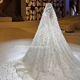 Customized Charming Square Collar Flowers White Wedding Dress 2026 Ball Gown Floor Length Sweep Train Stain Zipper Bridal Gown