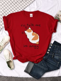 No Talk Me Cute Angy Cat T-Shirt Woman Solid Tops Women Harajuku Style Casual Tees Oversize Soft Female Short Sleeve
