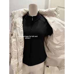 Zipper High Neck down Jacket Women's Autumn Winter Fleece Lined Long Sleeve T-Shirt Base Shirt Inner Wear for Puffer Coat