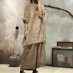 Women Wide Leg New 2025 Spring Summer Double Layer Ramie Pants Elastic Waist Ladies Retro Free Trousers High Quality Original