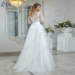 LAYOUT NICEB Vintage Beach Wedding Dress Plus Size Boho Lace Applique Three Quarter Sleeves Tulle Bride Gown A-Line Floor Length