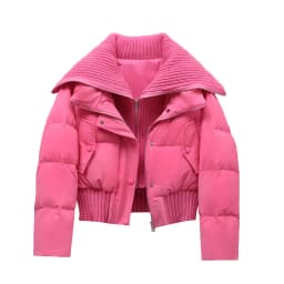 Women Casual Basics Long Sleeve Single Breasted Parkas Chic Short Outerwear Jacket Warm Patchwork Zipper Thick Knitted Coat