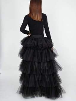 Women's High Low Tutu Skirts Sweet Elastic Waist Tulle Layered Ruffles Princess Petticoat Mesh Long Tiered Skirt For Prom Party