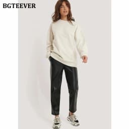 BGTEEVER Casual O-neck Loose Women Pullovers Spring Autumn Long Sleeve Basic Cotton Sweatshirts for Women