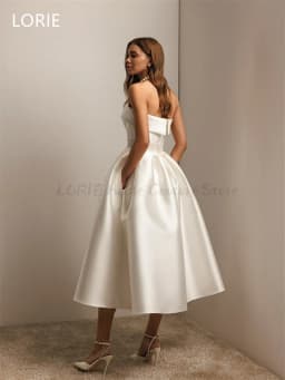 LORIE Sexy A-line Satin Wedding Dresses Mid-calf Sleeveless Bridal Gown Backless Wedding Gowns Customized 2025