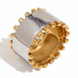 E.B.belle Double Color Beads Edge Glossy Bracelet Earring Ring Women Jewelry Set Stainless Steel 18k Gold Plated Waterproof