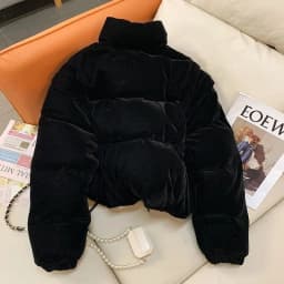 Outcoat Black Velvet Retro Short Down Cotton-padded Jacket Women New Winter Cotton-padded Jacket Thickened Stand-up Collar Coat