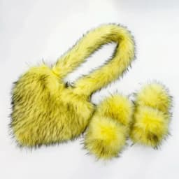 Luxury Fluffy Faux Fur Heart Shape Bag With Slippers For Women Raccoon Brown Teddy Bear Fox Fur Slides Heart Bag Sets Girls