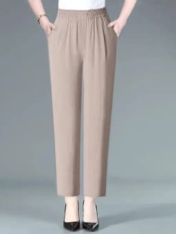 Ice Silk Hemp Mom Straight Leg Pants Summer New Loose Slim High Waist Elastic Waist Casual Versatile Thinming Thinning Pants