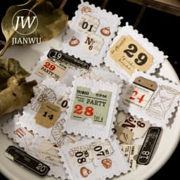 JIANWU Sequence Tag Series Vintage Date Digits Number Label Landscape Material Collage Sticker Creative DIY Journal Stationery