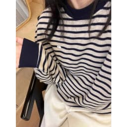 Spring Autumn Striped Crew Neck Long Sleeve Sweatshirt Women's Loose Casual