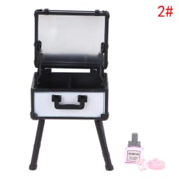 1Set 1:12 Dollhouse Mini Vanity Cosmetic Case Lipstick Perfume Air Cushion Mirror With Holder Furniture Decor Play House Toys