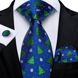 Blue Green Christmas Men tie Set with Handkerchief Cufflinks Wedding Prom Groom Accessories Perfect Gift for Men