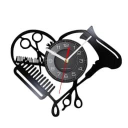 Barber Shop Tools Vinyl Record Wall Clock Beauty Hair Salon Heart Shape Dryer Scissor Comb Hairstylist Design Silent Clock Watch