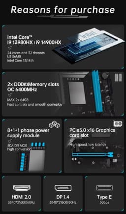 TOPC Intel Core 13th/14th Gen HX Series Motherboard DDR4 Gaming Motherboard OpenClaw 13980HX 13700HX 13850HX 14700HX 14900HX
