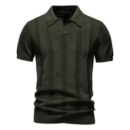 AIOPESON 2025 Men's Solid & Striped Mesh Polo Shirt - Breathable Knit Casual Top with Turn-Down Collar