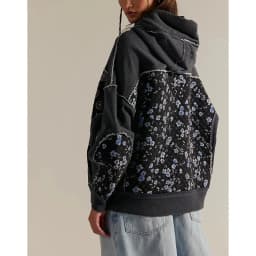 Combhasaki Women Oversized Trend Y2k Hooded Pullover Long Sleeve Floral Print Quilted Patchwork Sweatshirts Streetwear Loose Top