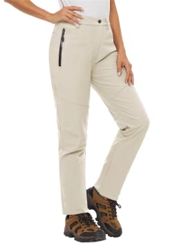 TACVASEN Women's Warm Fleece Lined Windproof Waterproof Shell Pants Soft Work Pants Outdoor Hiking Ski Trousers with Zip Pockets