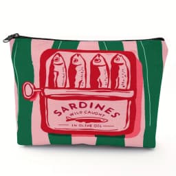 Lightweight & Durable Unisex Makeup Bag – Vintage Sardines Olive Oil Design
