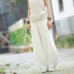 Johnature Summer Solid Color Pockets Loose Pants 2025 New Women Vintage Elastic Waist Cotton Linen Wide Leg Full Length Pants