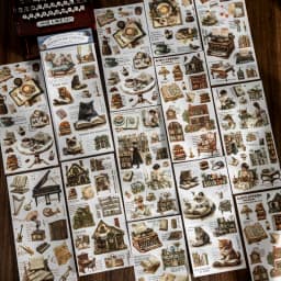 2pcs Light Retro Material PVC Transfer Printing Stickers Bookstore Corner Series Collage Junk Journal Art Decoration Supplies