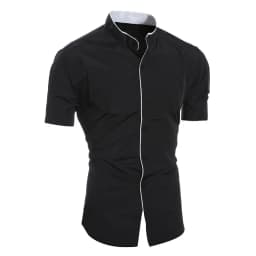 Summer Men's Stand Collar Solid Color Block Short Sleeve Casual Fashion Single Breasted Contrast Shirt