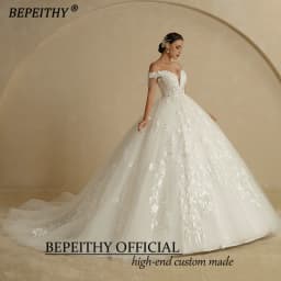 BEPEITHY Customized Off Shoulder Sleeveless Flore Princess Wedding Gown 2026 For Women Plus Size V Neck Lace Bridal Dresses