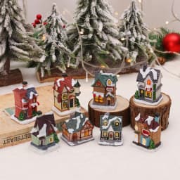 AlliLit Christmas Decoration 2026 New Year Night Light LED Snow House Sculpture Home Resin Crafts Xmas Ornaments Gift